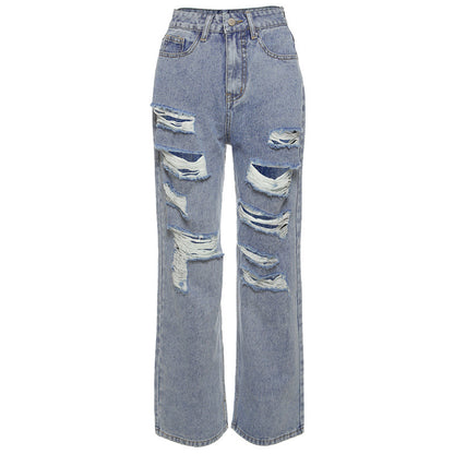 Ripped Street Jeans Light Color High Waist Pants