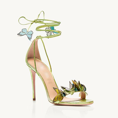 Lace-up Butterfly Green Sandals Round Toe Women's Outerwear