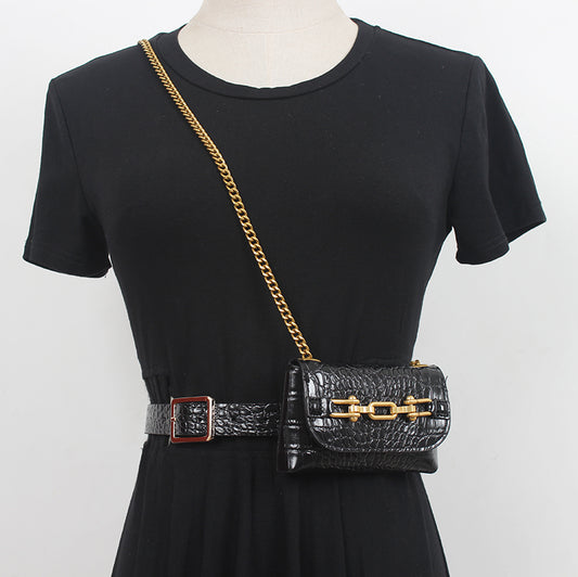 Womens Runway Fashion PU Leather Chain Bag Cummerbunds Female