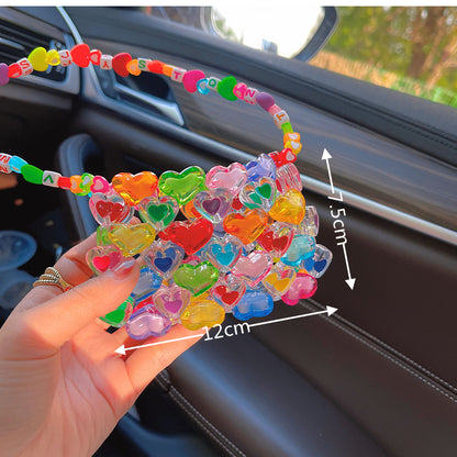 Candy Color Contrast Beaded Handbag