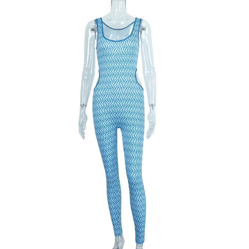 Digital Printed Slim Hip Tight Jumpsuit