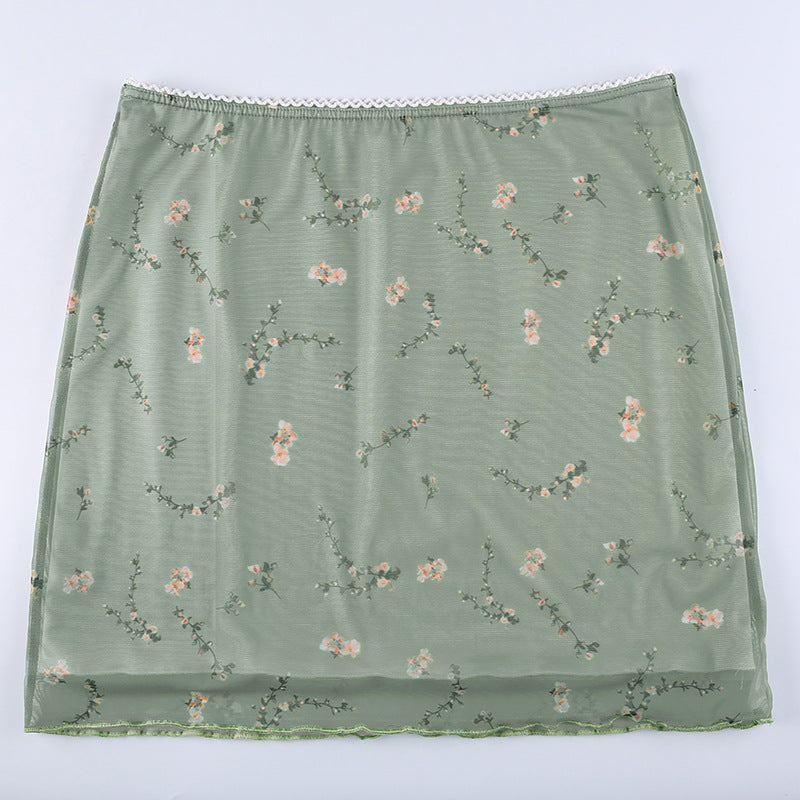 Summer Mesh Floral High Waist breathable Short Skirt