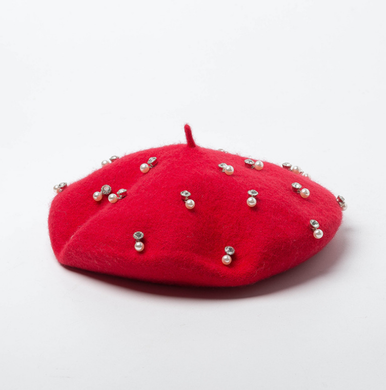 Rhinestone wool beret