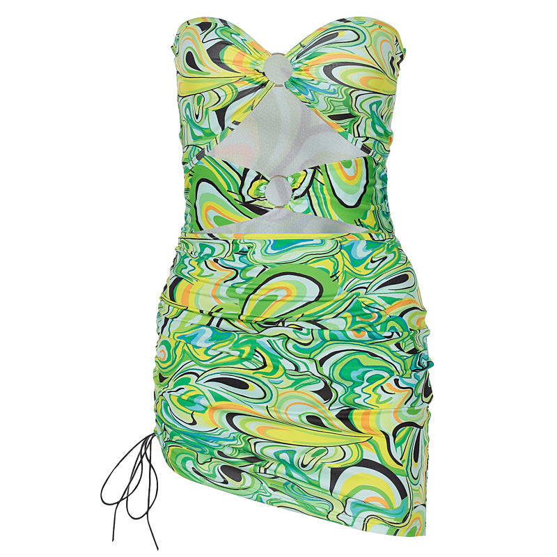 Summer Print Bra Cut-out Pure Flow Drawcord Dress