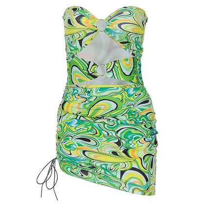 Summer Print Bra Cut-out Pure Flow Drawcord Dress