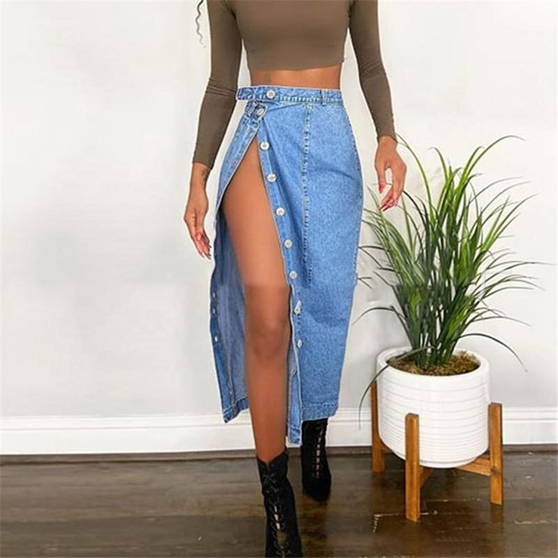 Casual Denim Split Hip Skirt