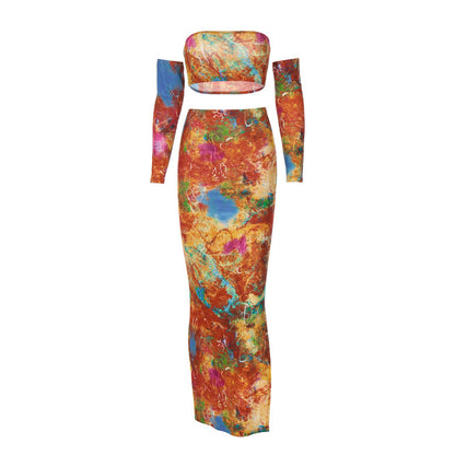 Printed Strapless Top Slim Slit Skirt Suit