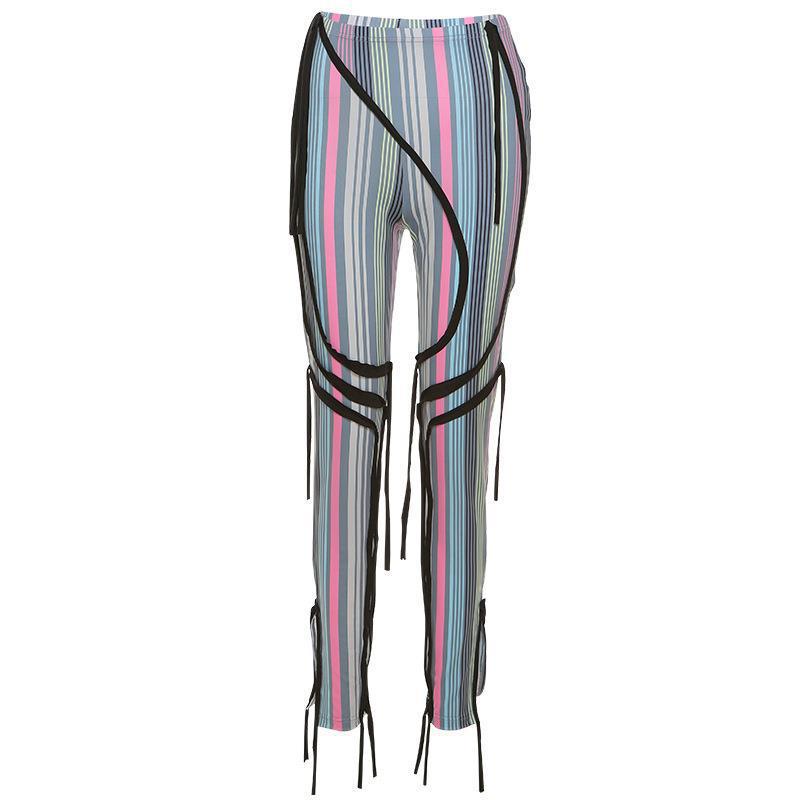 Stripe Printed High Waist Straight Casual Trousers