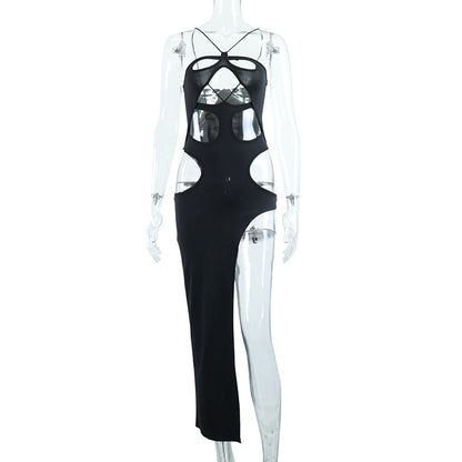 Irregular Long Slit Cut-out Nightclub Fitting Dress