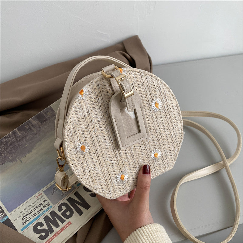 Straw Lace Round Flower Shoulder Bag