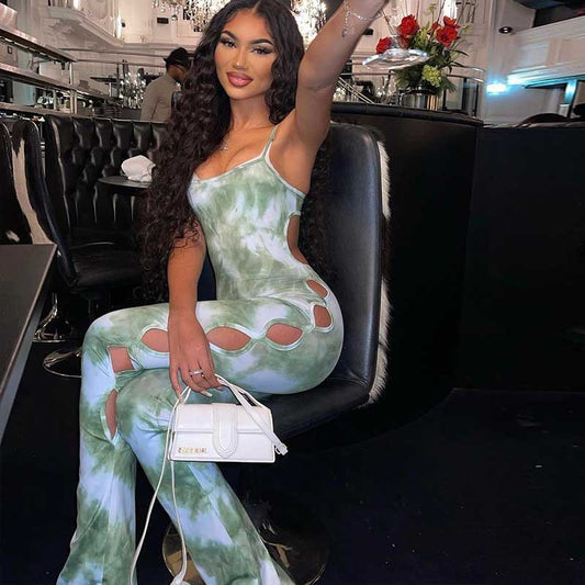 Tie Dye Slim Wide Leg Hip Lifting Jumpsuit