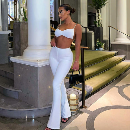 Strap Tube Top High Waist Pull Up Pants Set