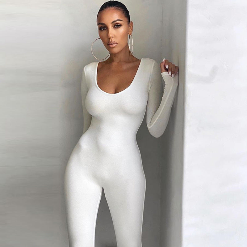 Low Neck Tight High Waist Fitness Jumpsuit