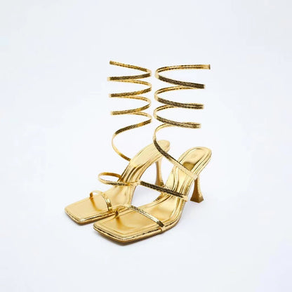 New Women's Spiral Strap Fashion High Heel Sandals