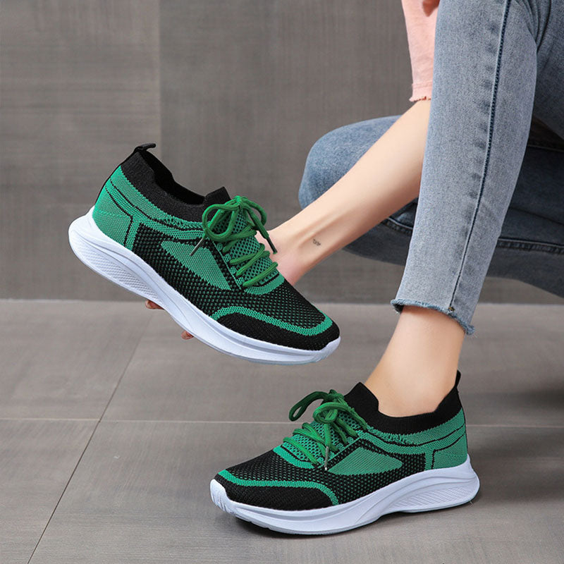 Lace-up Mesh Green Black Sports Shoes