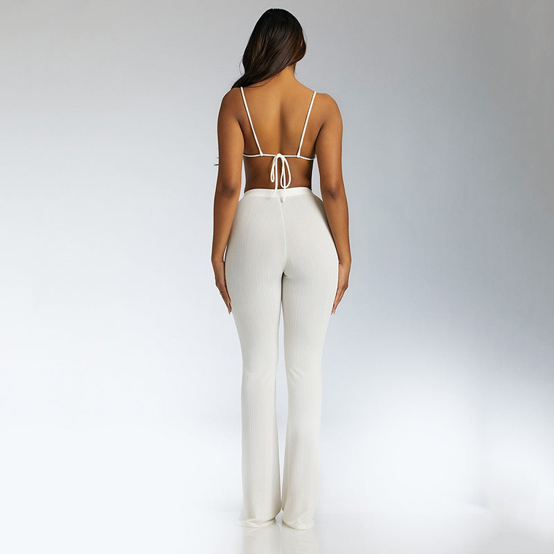 Strap Tube Top High Waist Pull Up Pants Set