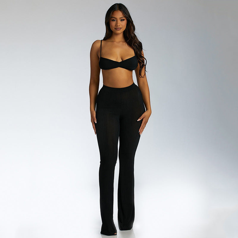 Strap Tube Top High Waist Pull Up Pants Set