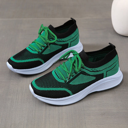 Lace-up Mesh Green Black Sports Shoes