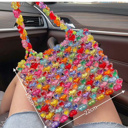 Candy Color Contrast Beaded Handbag