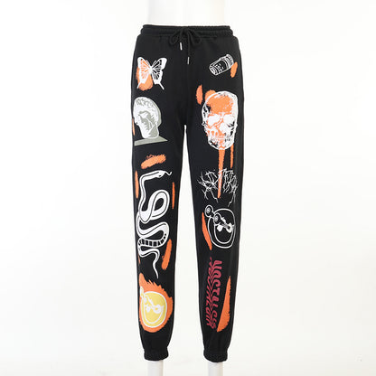 Multi-Pattern Print Warm Casual Pants