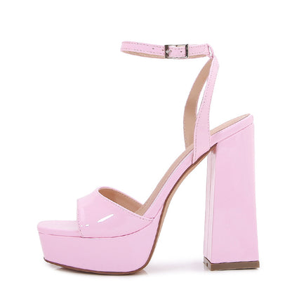 Square Toe Platform Chunky High Heel Sandals