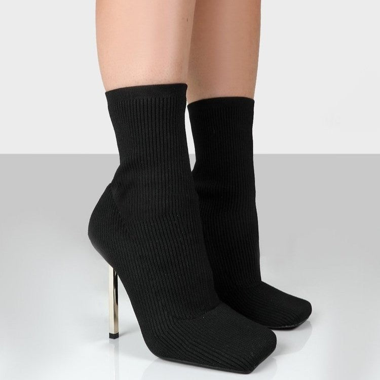 Suede Mid-tube Sleeve High Heels