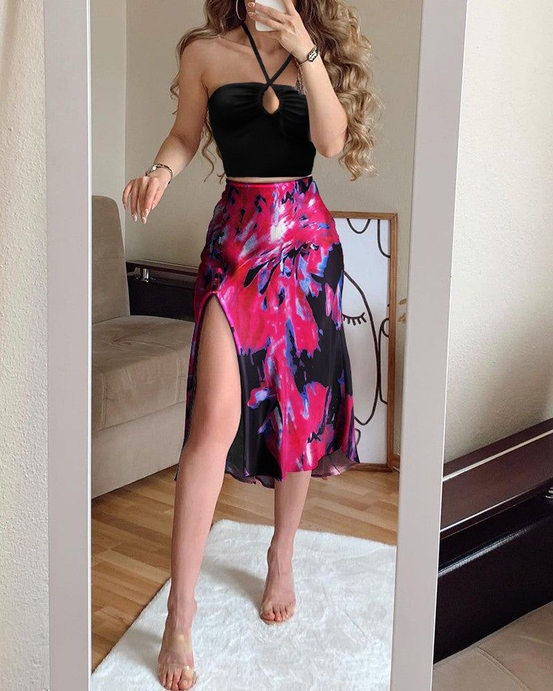 New Women's Sexy High Waist Hip Slit Mid-Length Skirt