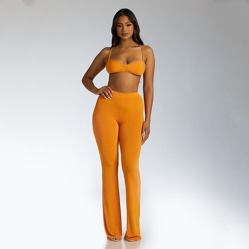 Strap Tube Top High Waist Pull Up Pants Set