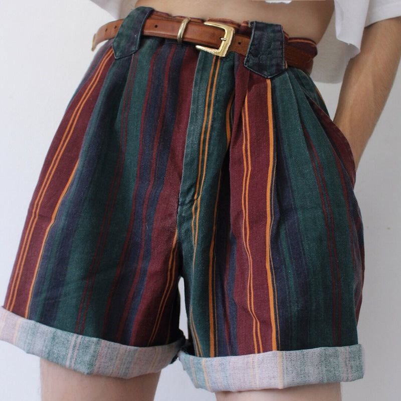 High Waist Wide Leg Rolled Up Casual Shorts