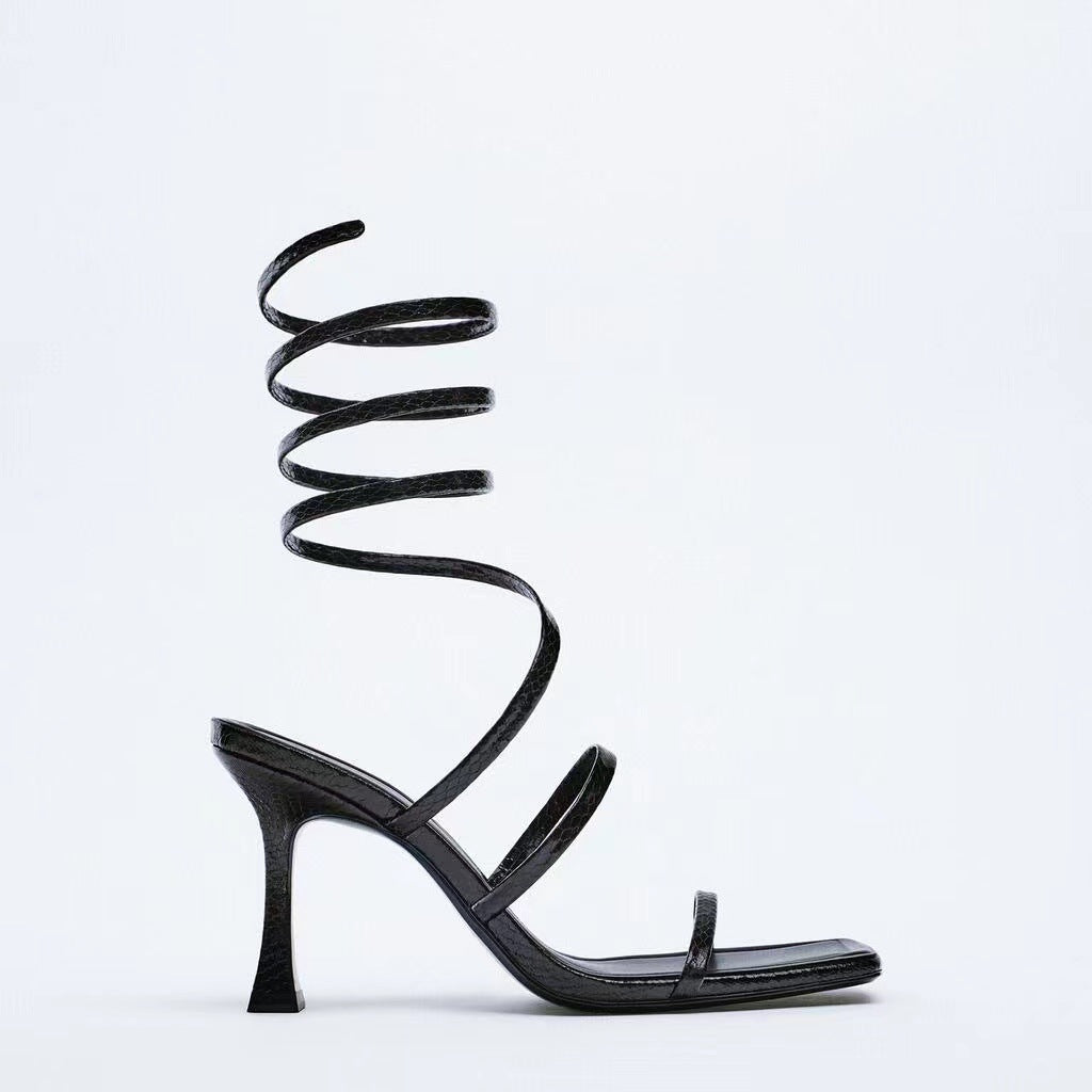 New Women's Spiral Strap Fashion High Heel Sandals