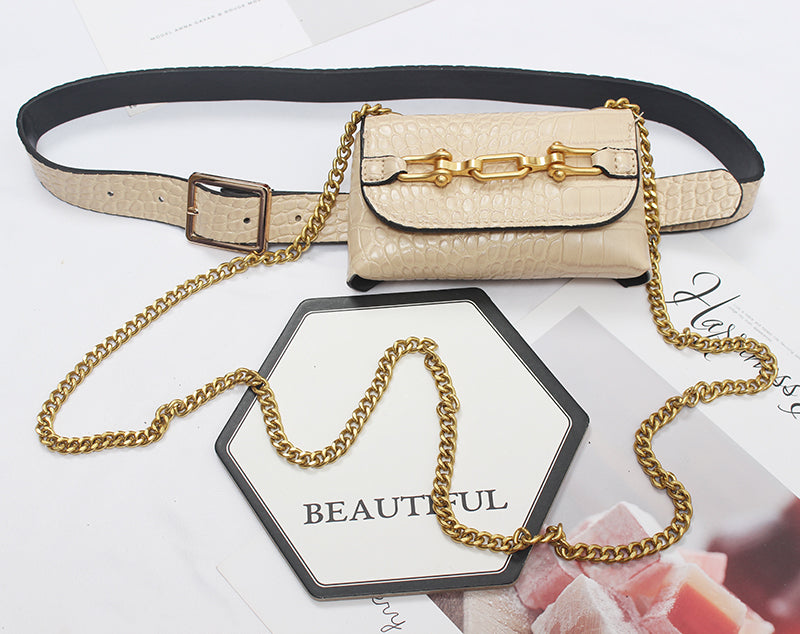 Womens Runway Fashion PU Leather Chain Bag Cummerbunds Female