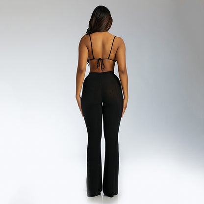 Strap Tube Top High Waist Pull Up Pants Set