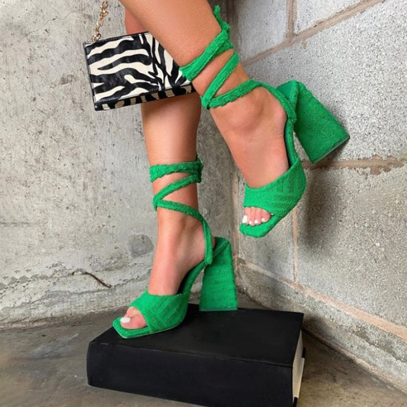 Women's Fish Mouth With Chunky Heel Sandals