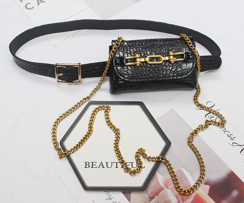 Womens Runway Fashion PU Leather Chain Bag Cummerbunds Female