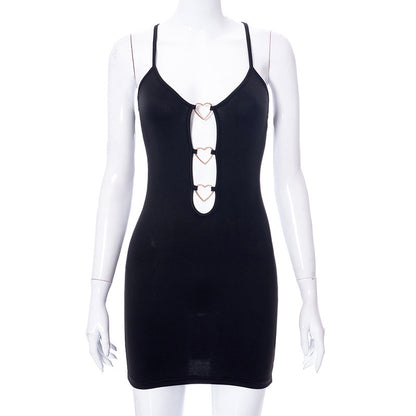 Black Body-con  Camisole Heart Ring Decor Dress