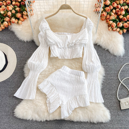 French Square Neck Collarbone Two-piece Set