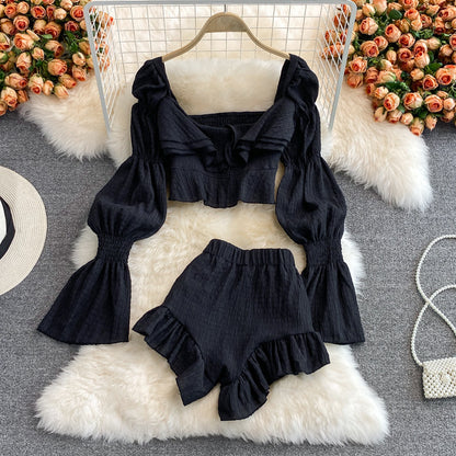 French Square Neck Collarbone Two-piece Set