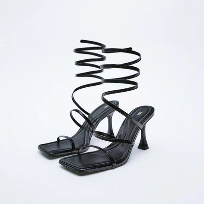 New Women's Spiral Strap Fashion High Heel Sandals