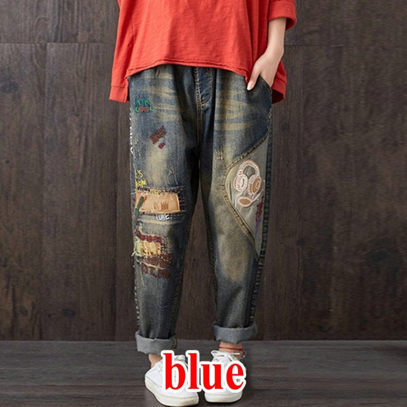 Old Color Retro Patch Denim Pants