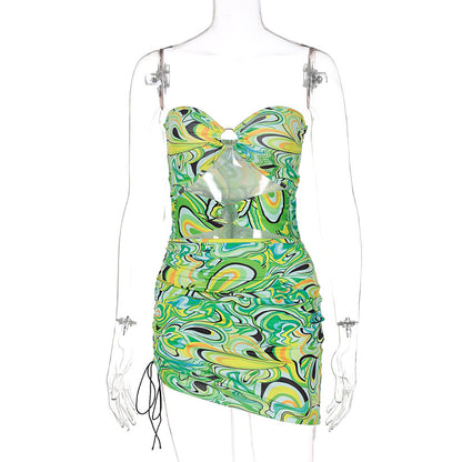 Summer Print Bra Cut-out Pure Flow Drawcord Dress