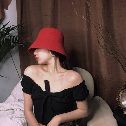 French Vintage Black And White Red Bell Bucket Hat