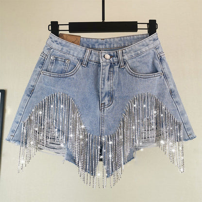 High Waist Slim Blinged Out Shorts