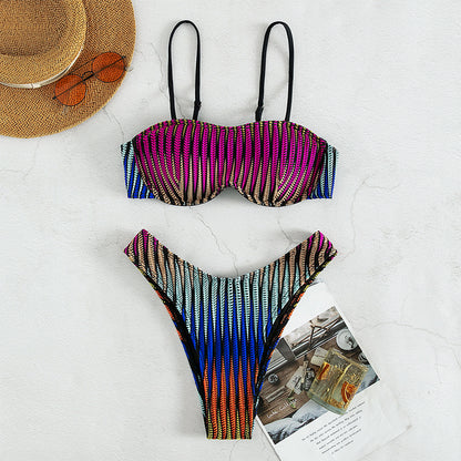 Ripple Strip Bikini Swimsuit