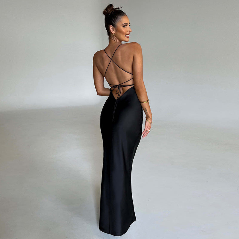 Slim Waist Long Backless Dress