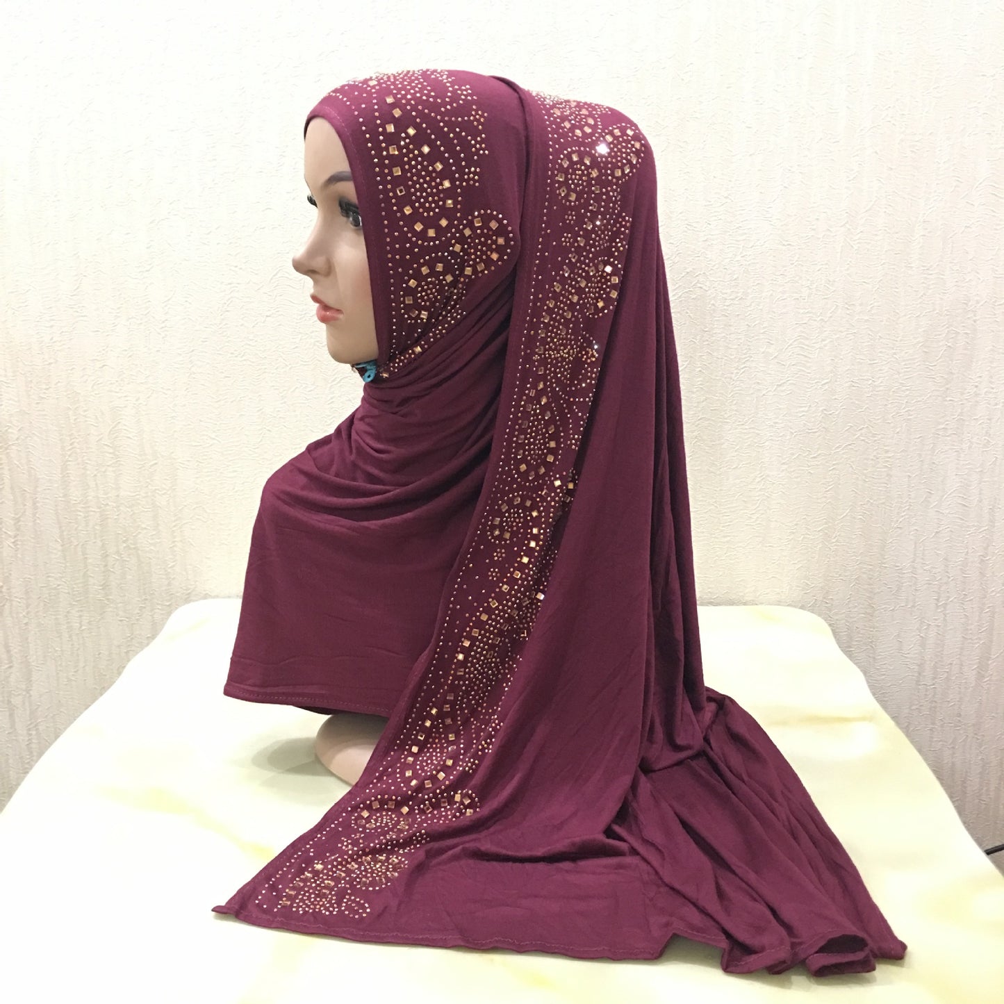 Cotton Bronzing Glass Red Diamond Scarf Hat Ladies Headscarf