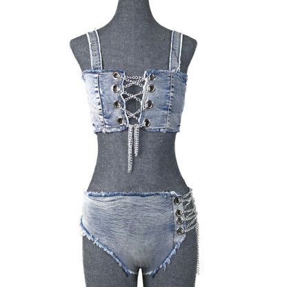 Denim Bikini Split Swimsuit Set