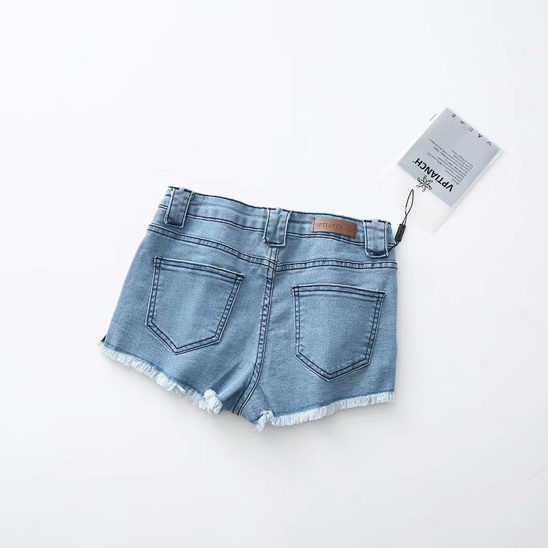 High Waist Stretch Front Zip Denim Shorts