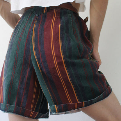 High Waist Wide Leg Rolled Up Casual Shorts