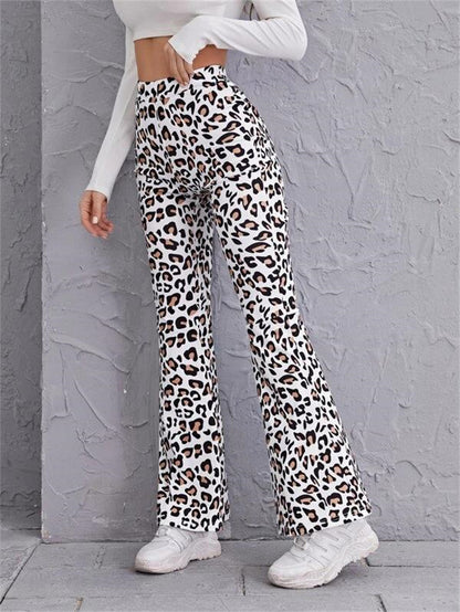 Printed High Waist Stretch Flare Pants