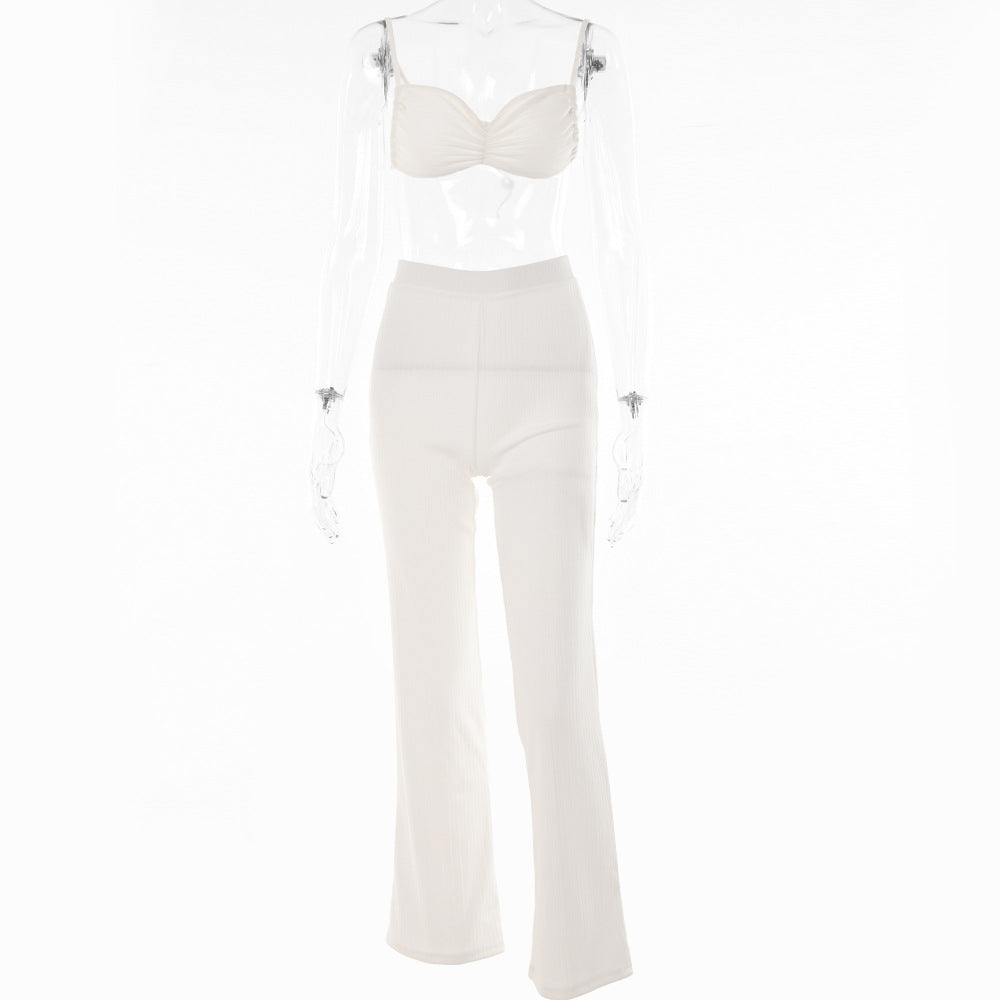 Strap Tube Top High Waist Pull Up Pants Set